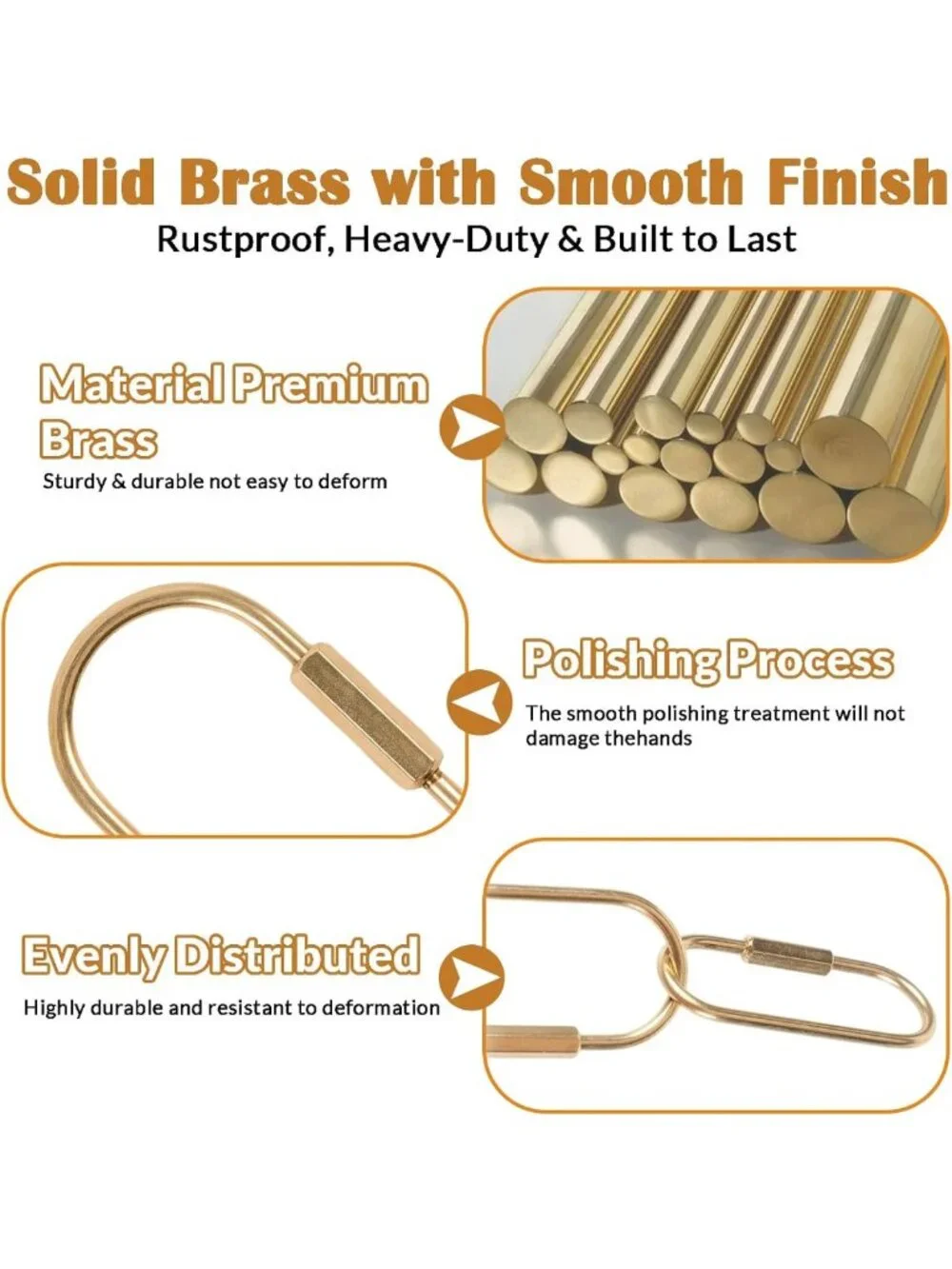 10 Pcs Gold Brass Carabiner Keychain Clips - Durable Key Ring Set for